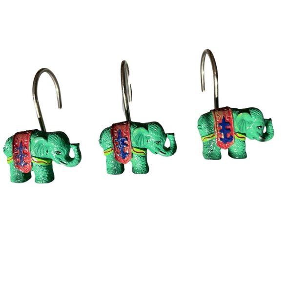Set of 12 Green Elephant with Blankets Shower Hooks‎ - Picture 5 of 8